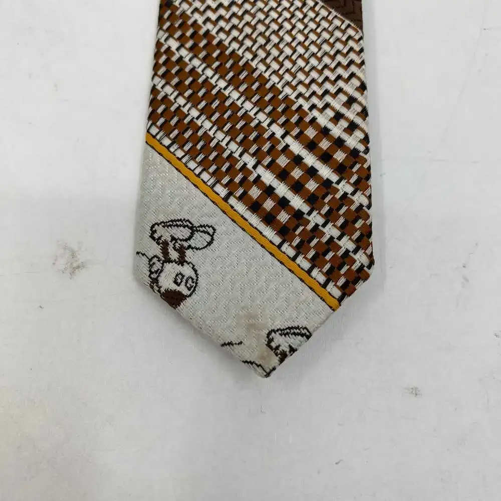 Mickey Mouse by Cervantes Tie | Brown Cream Striped Nylon, OS
